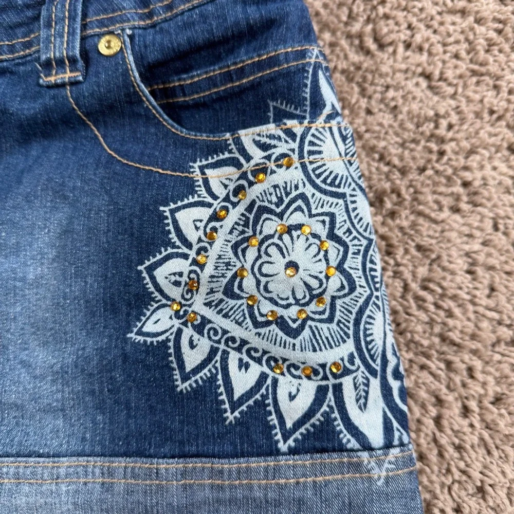 Enyce Denim Mini Skirt Rhinestone Graphic 12 girls Y2K hip hop retro edgy blue